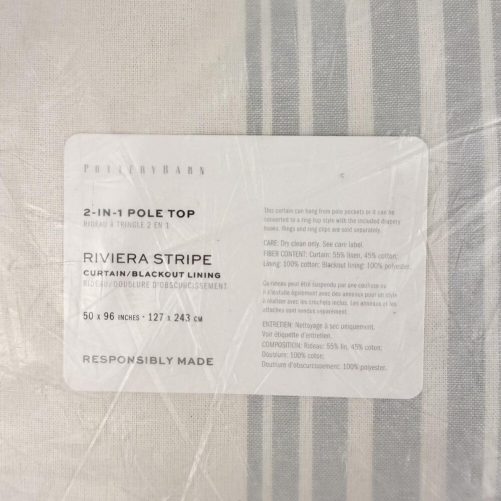 Pottery Barn Riviera Stripe Blackout Curtains 50x96 Set of 2 Porcelain Blue NWT - Picture 2 of 5